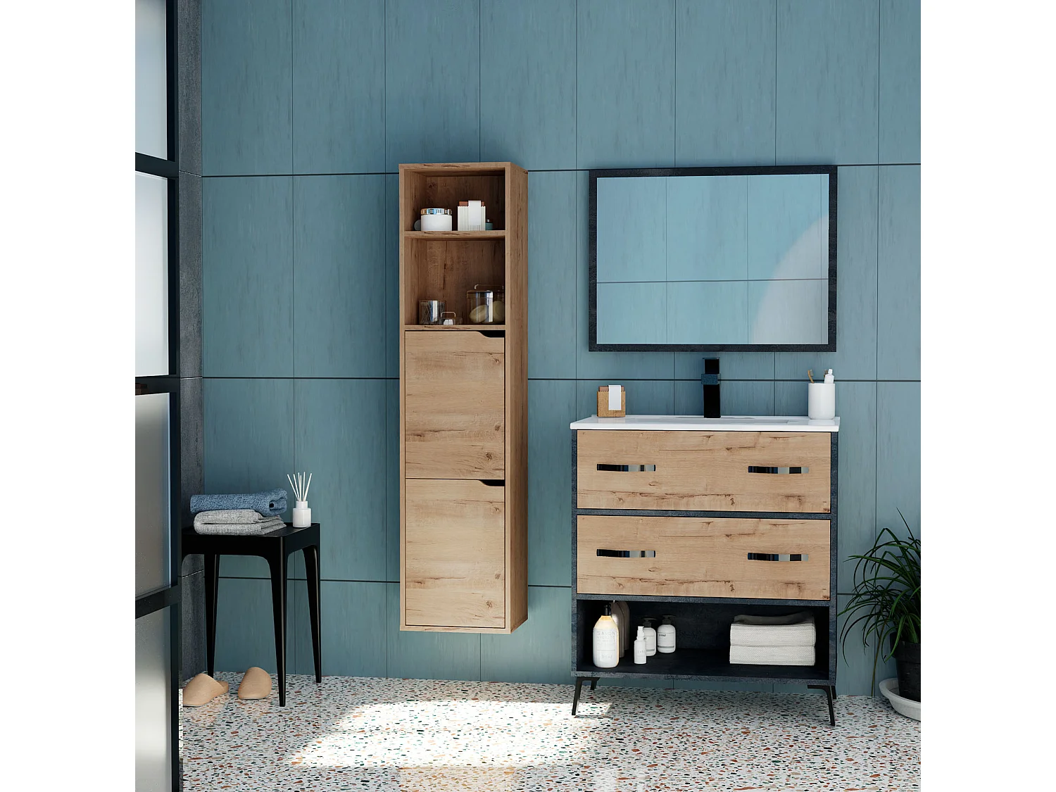 Columna de Baño color Roble dorado - Altura 150 x Longitud 36 x Profundidad 30 cm