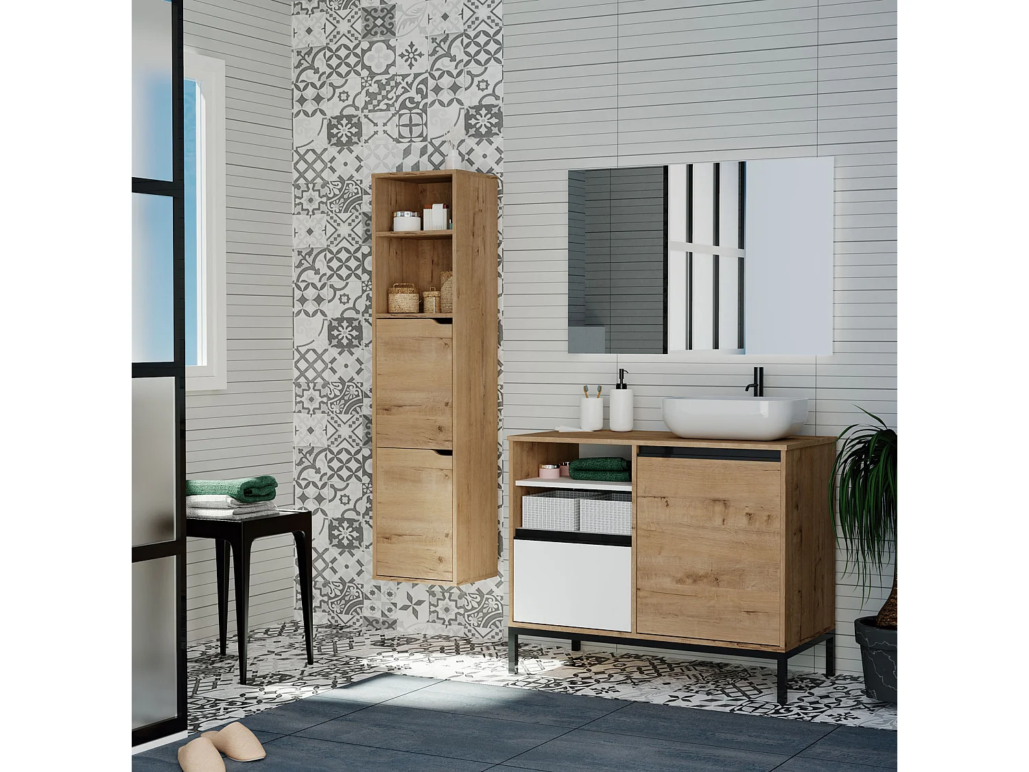 Columna de Baño color Roble dorado - Altura 150 x Longitud 36 x Profundidad 30 cm