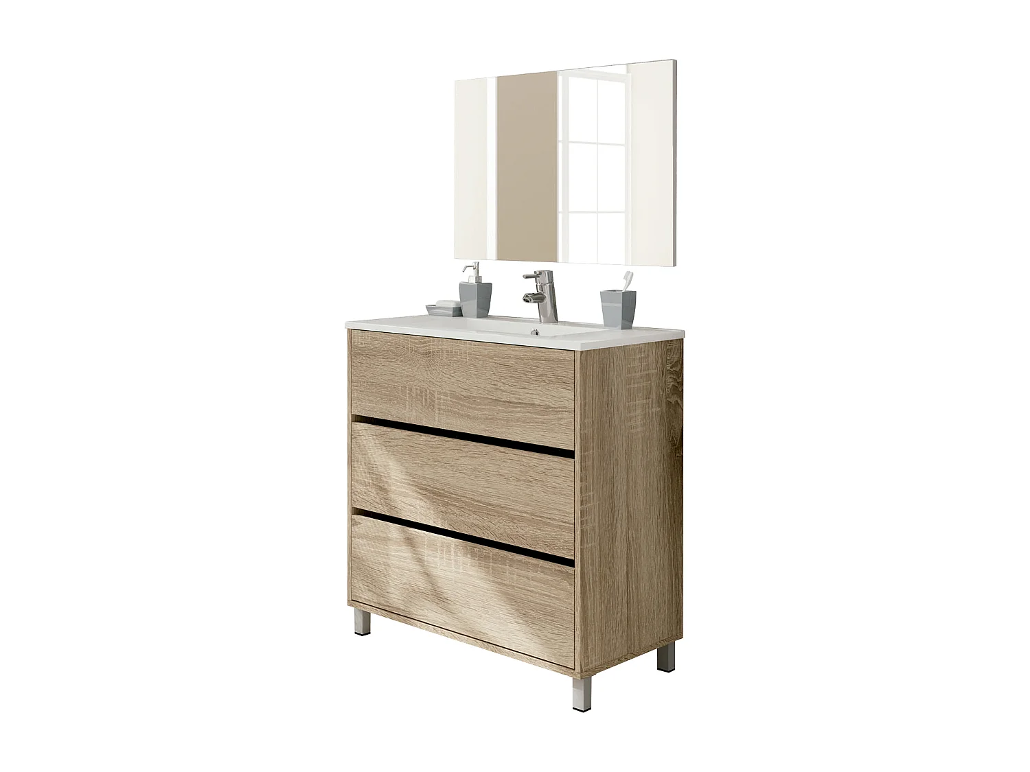 Mueble de Baño con 3 puertas color Roble Cambrian - Altura 88 x Longitud 81 x Profundidad 47 cm