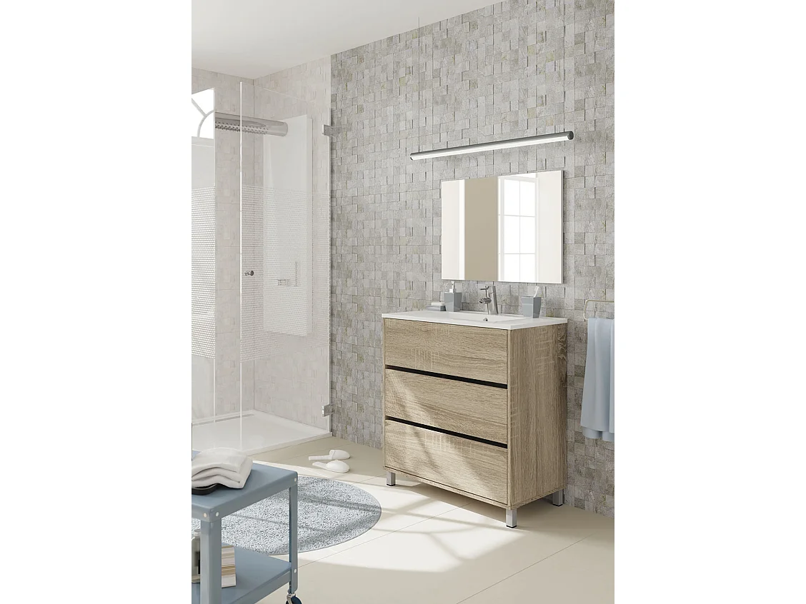 Mueble de Baño con 3 puertas color Roble Cambrian - Altura 88 x Longitud 81 x Profundidad 47 cm