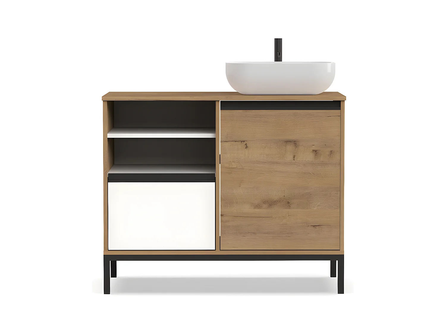 Mueble de Baño color Roble dorado / Pies Negros - Altura 81 x Longitud 100 x Profundidad 51 cm