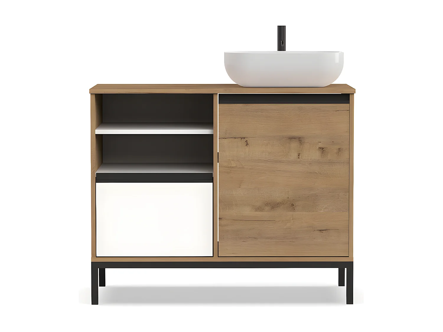 Mueble de Baño color Roble dorado / Pies Negros - Altura 81 x Longitud 100 x Profundidad 51 cm