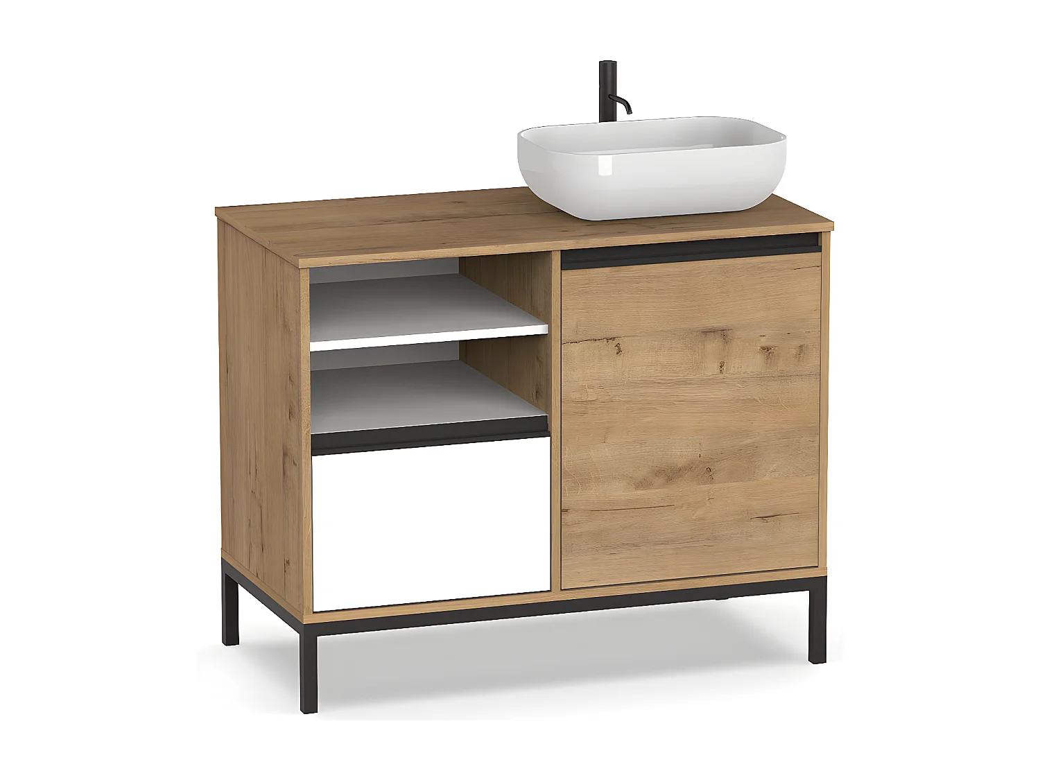 Mueble de Baño color Roble dorado / Pies Negros - Altura 81 x Longitud 100 x Profundidad 51 cm