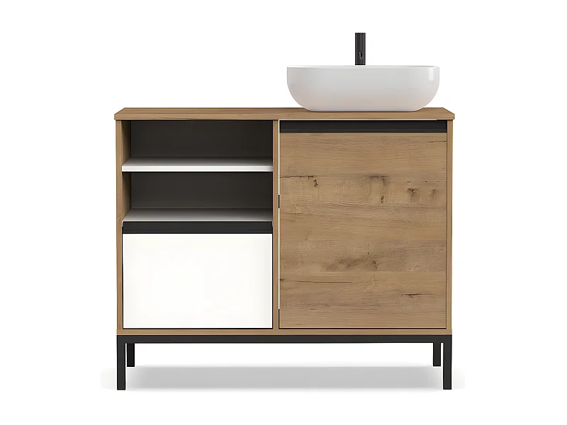 Mueble de Baño color Roble dorado / Pies Negros - Altura 81 x Longitud 100 x Profundidad 51 cm