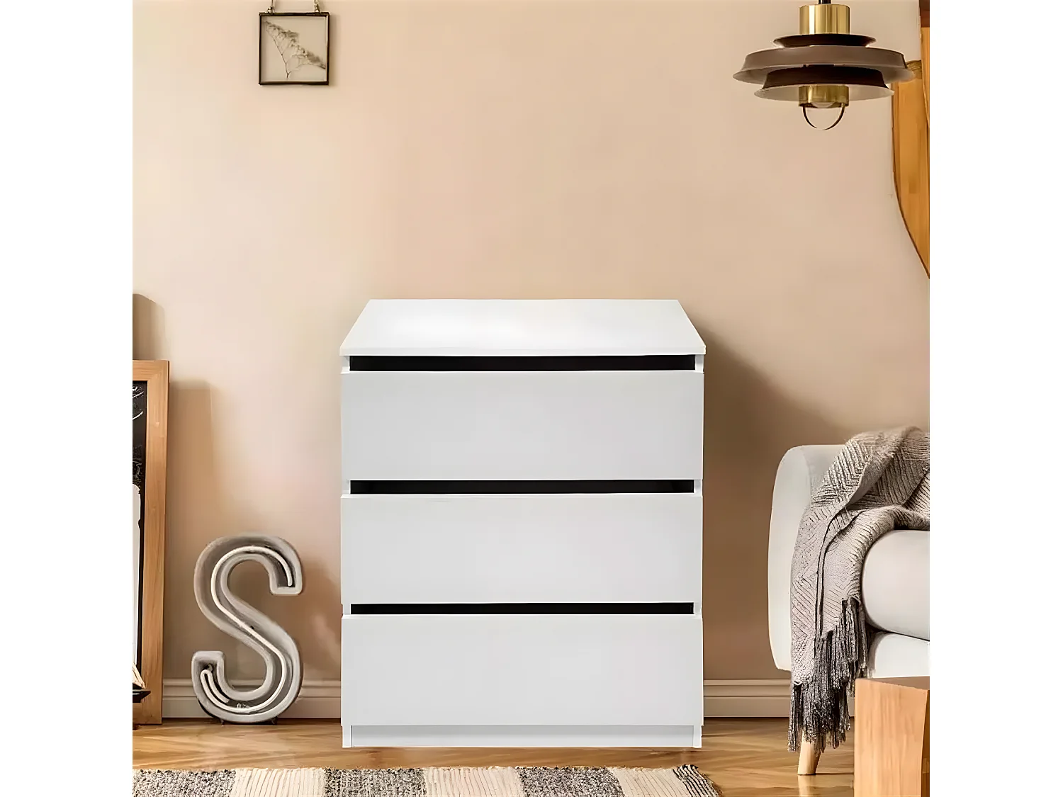 Cómoda Mueble de almacenamiento color Blanco brillante - Altura 61 x Longitud 46 x Profundidad 45 cm