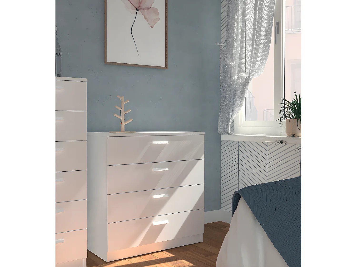 Cómoda Mueble de almacenamiento color Blanco - Altura 78 x Longitud 74 x Profundidad 40 cm