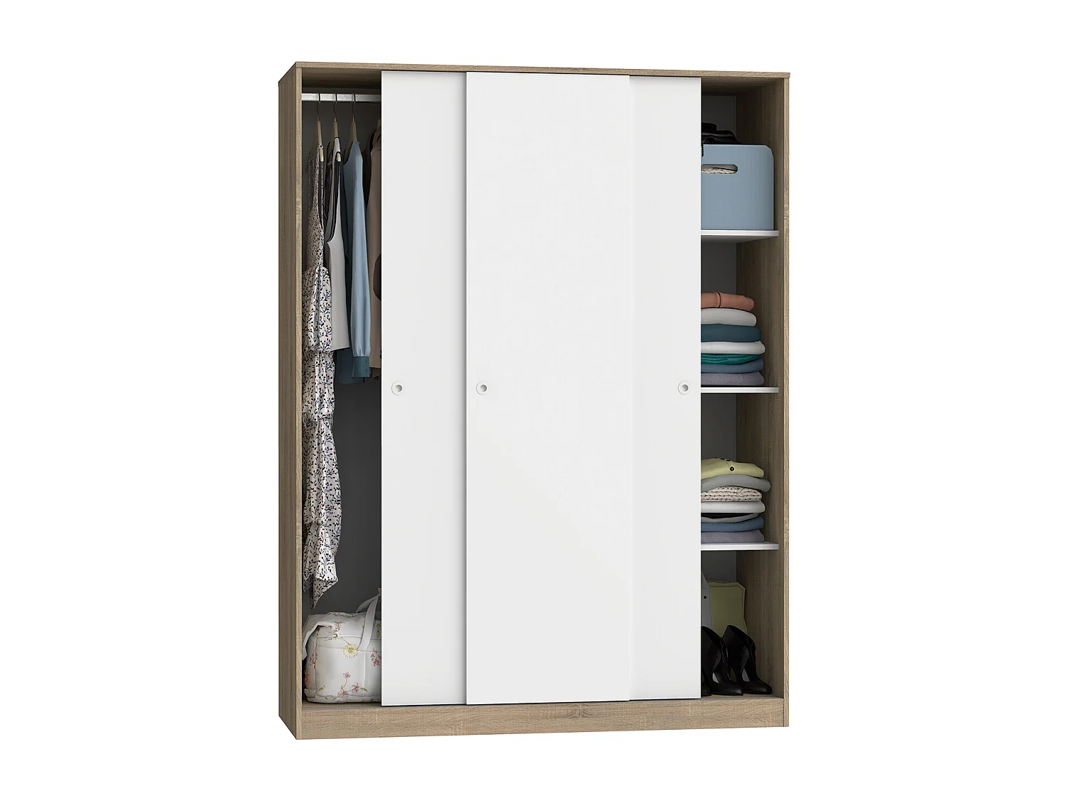 Armario con 3 puertas correderas color Cambrian/Blanco - Altura 200 x Longitud 150 x Profundidad 55 cm