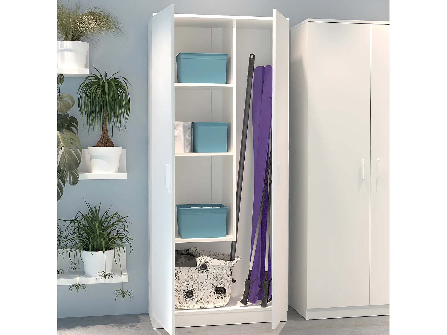Armario / Mueble de almacenamiento color Blanco - Altura 180 x Longitud 80 x Profundidad 35 cm
