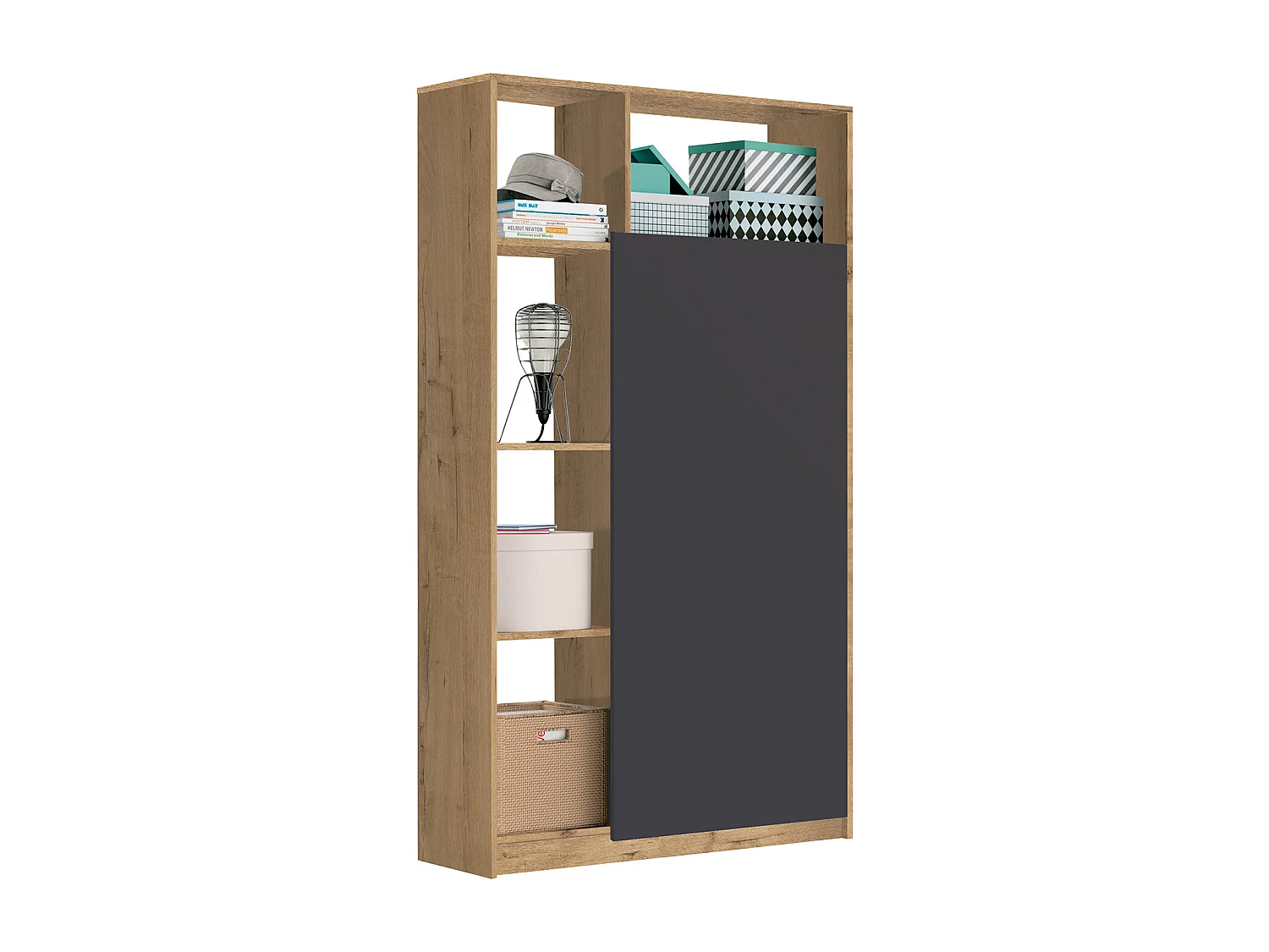 Armario / Mueble de almacenamiento color Roble dorado/Gris - Altura 180 x Longitud 100 x Profundidad 35 cm