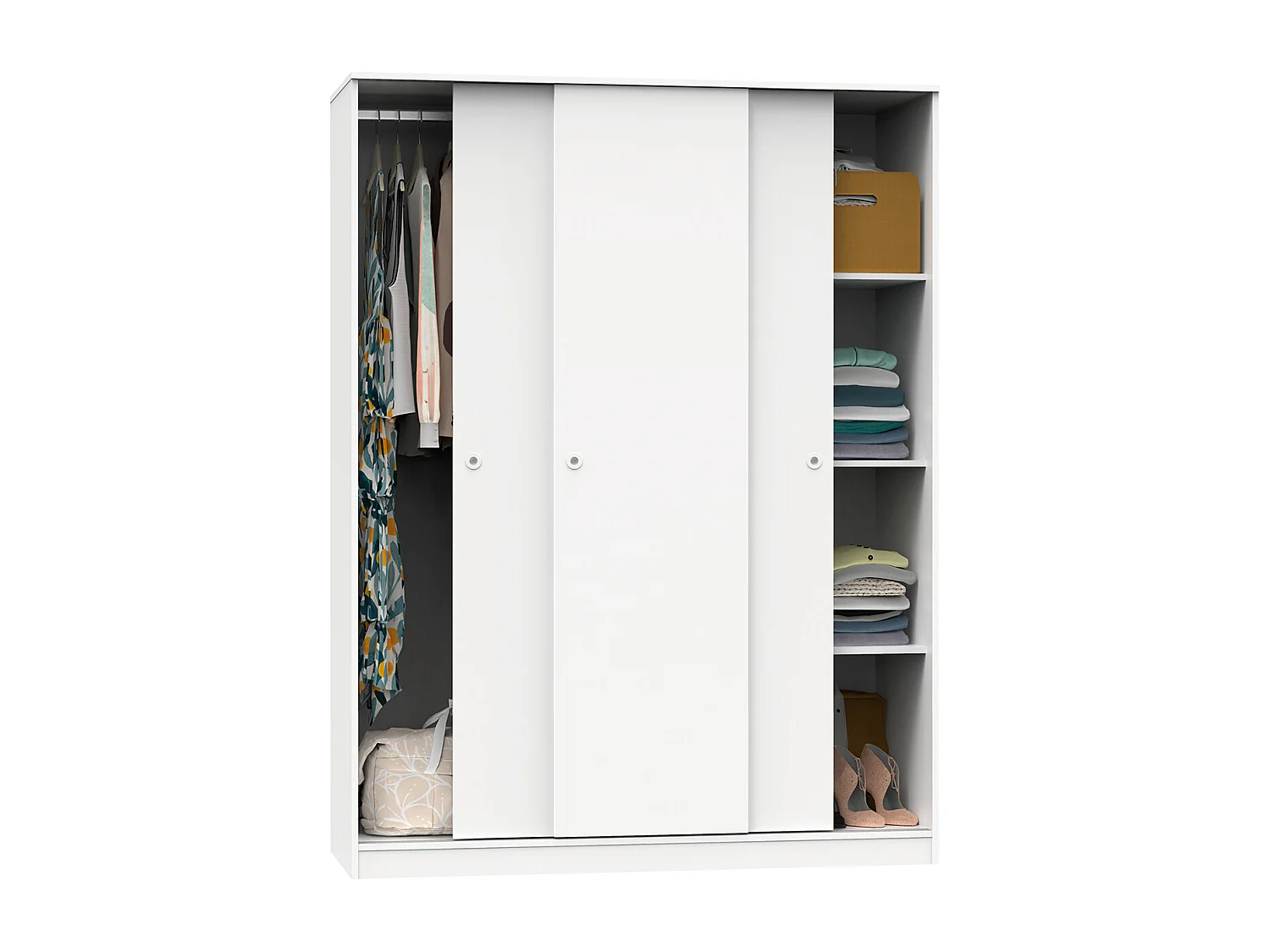 Armario con 3 puertas correderas color Blanco - Altura 200 x Longitud 150 x Profundidad 55 cm