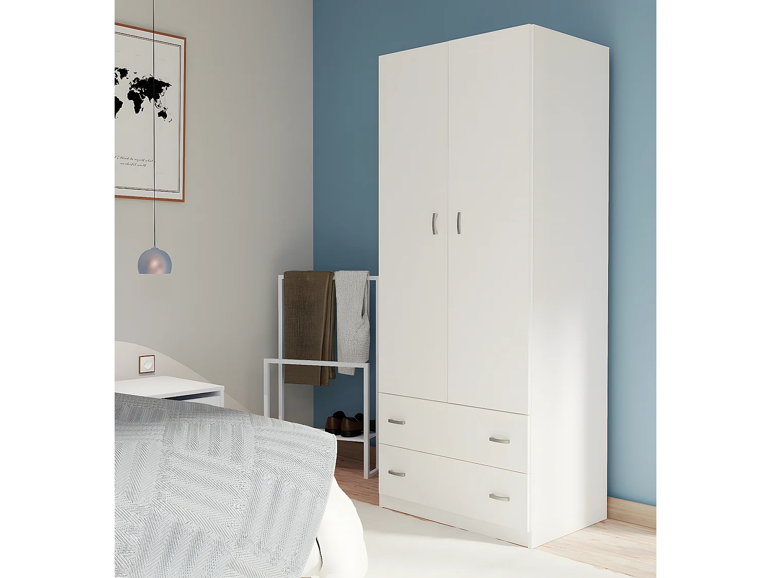 Armario ropero / Mueble de almacenamiento color Blanco brillante - Altura 180 x Longitud 74 x Profundidad 50 cm