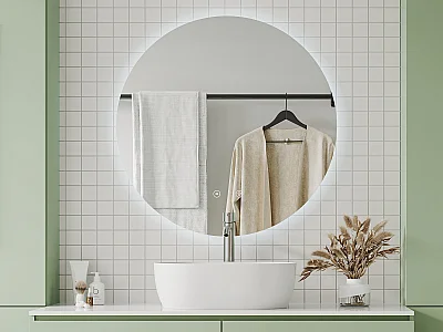 Badezimmerspiegel oval mit LED-Beleuchtung - konturlos - beschlagfrei - D 60 cm - ROMULA
