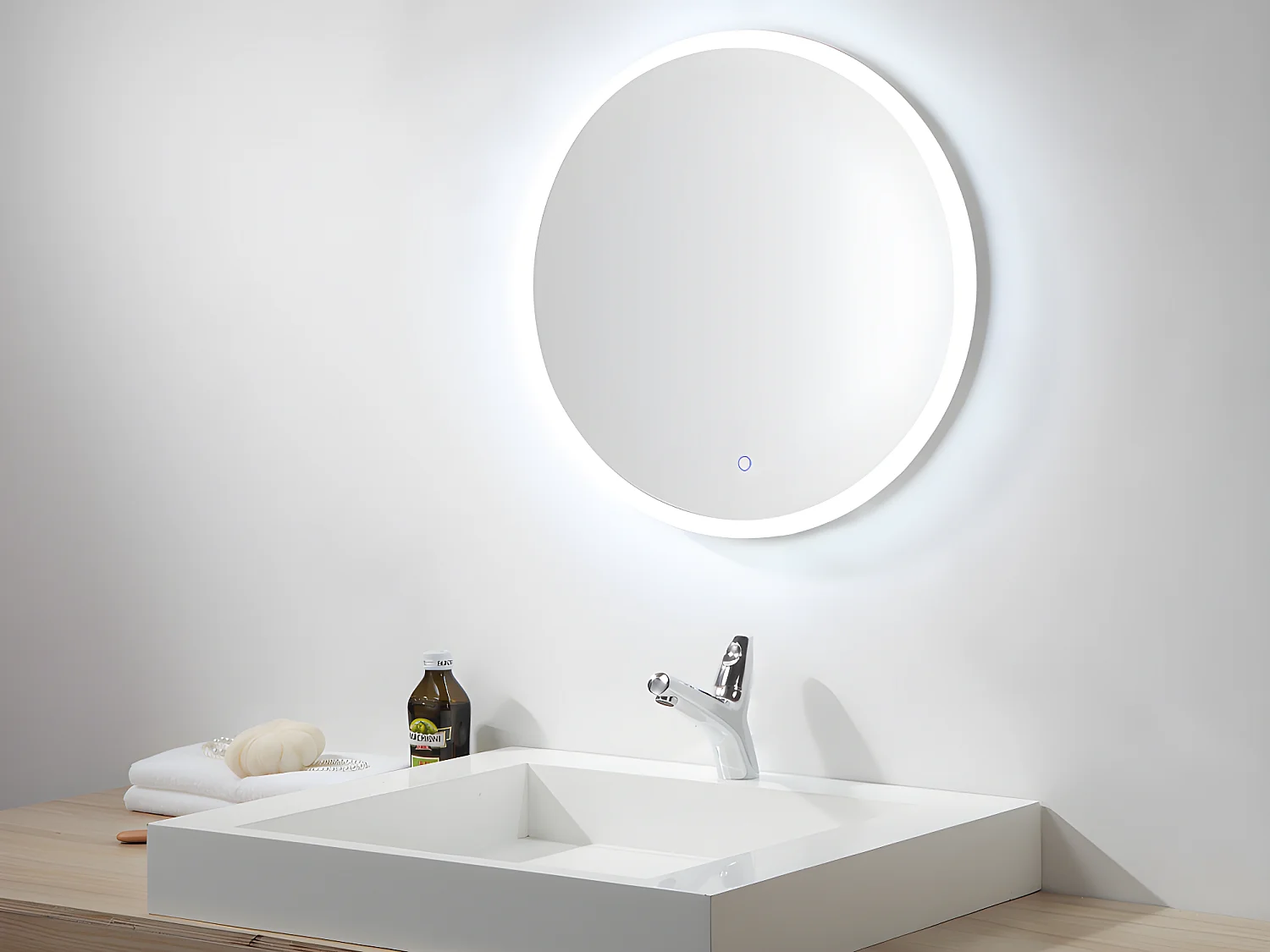 Miroir de salle de bain lumineux rond à leds anti-buée - D80 cm - DANIELA