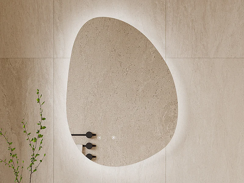 Espelho de casa de banho luminoso assimétrico anti vapor de água 60x80 cm - INACIA