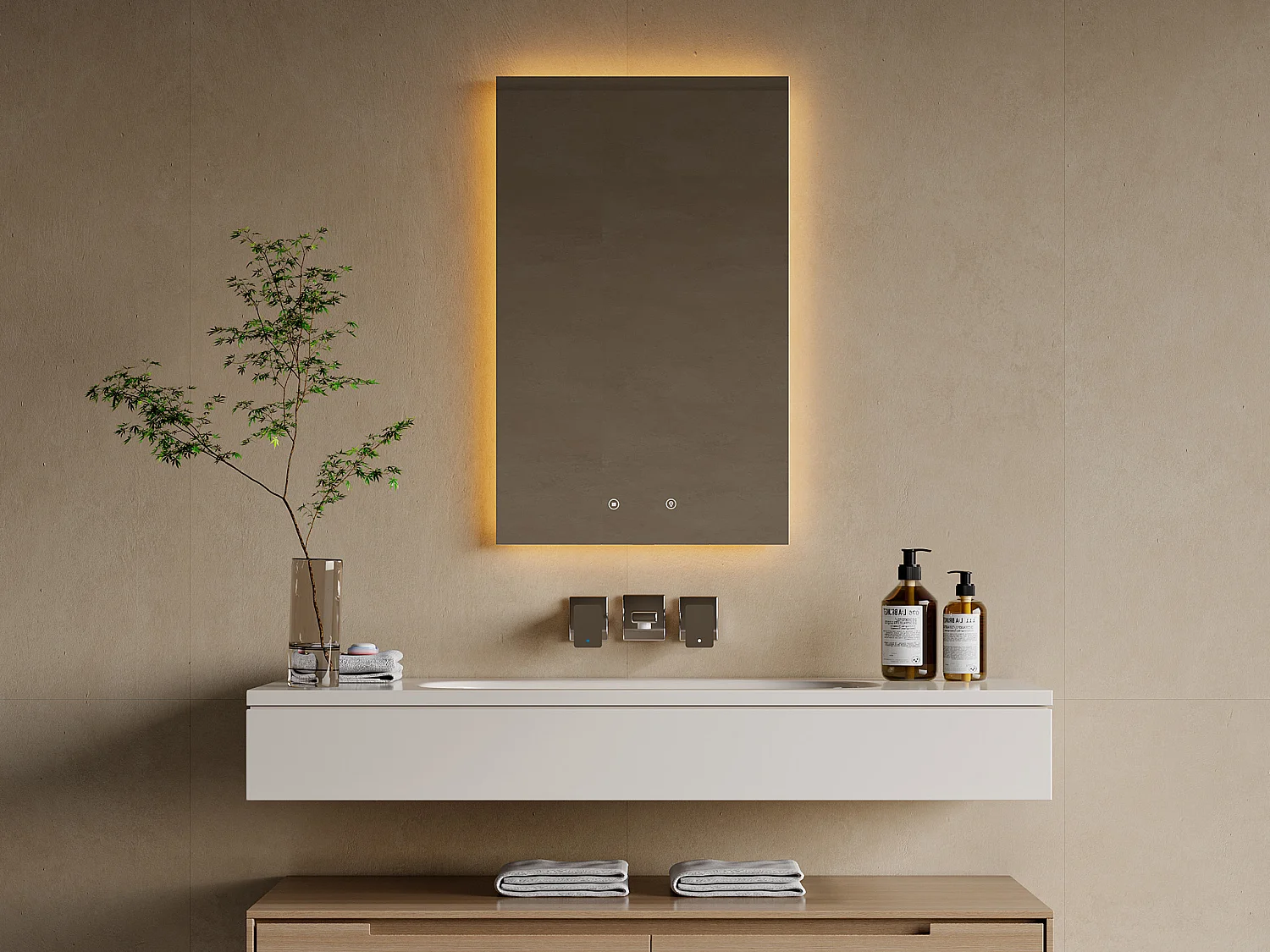 Badezimmerspiegel rechteckig mit Beleuchtung - beschlagfrei - 50 x 80 cm - MASUA