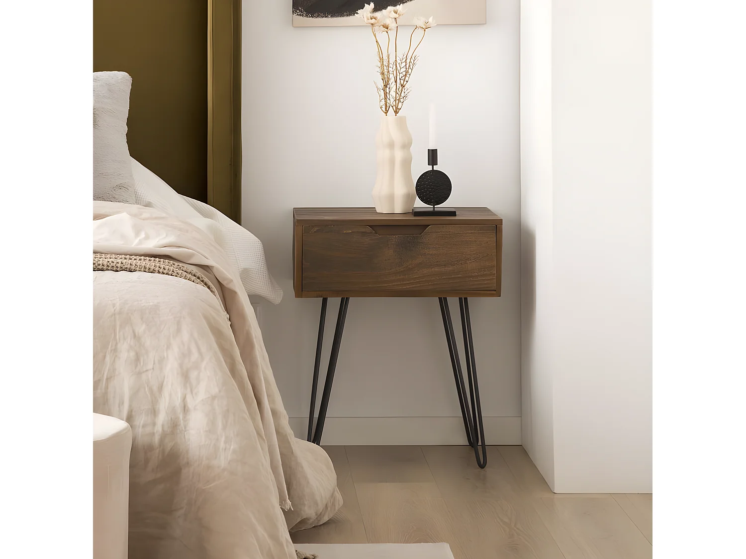 Comodino tavola in legno massello naturale 37x61