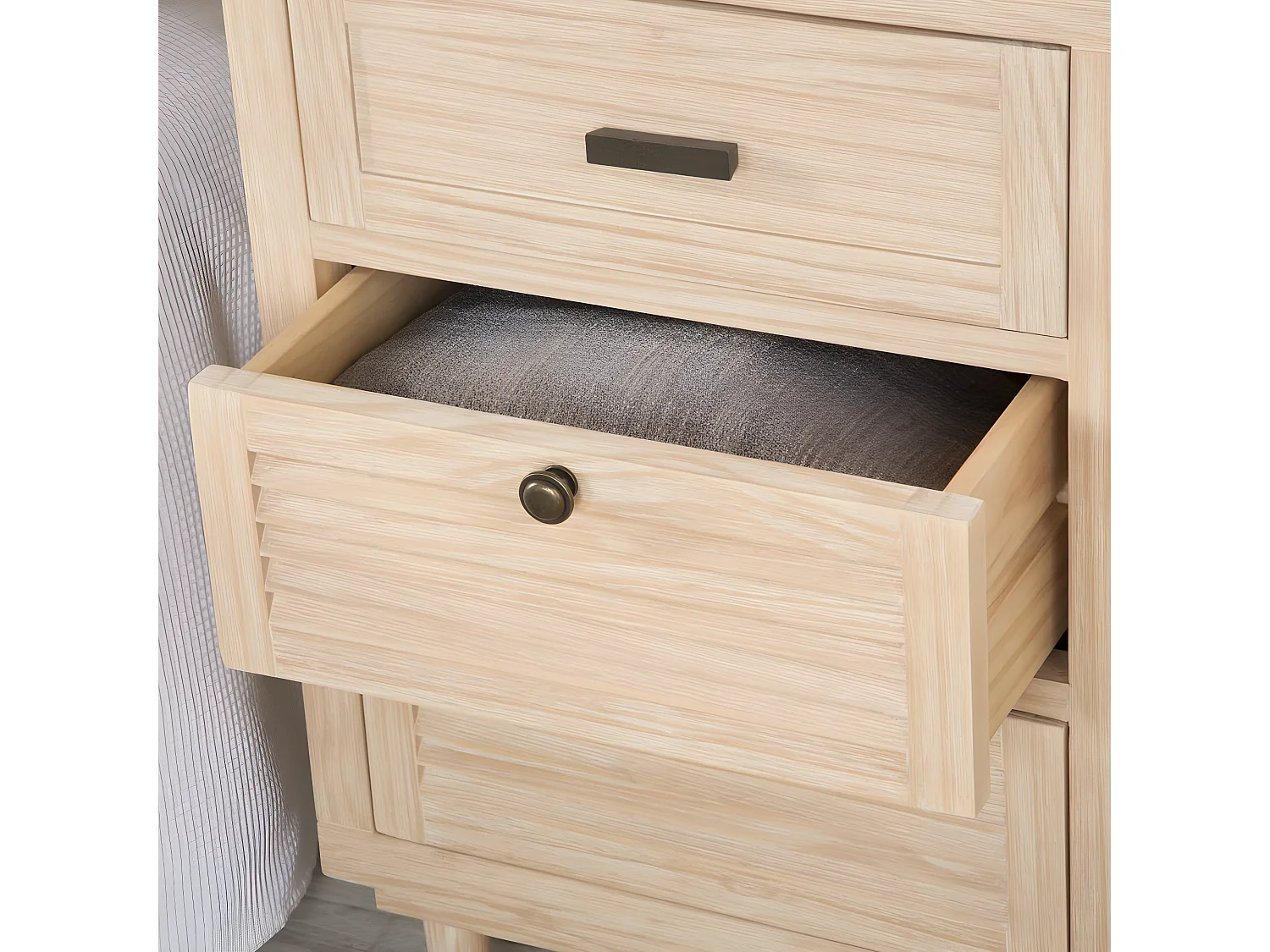 Comodino legno massello, pannello in mdf e impiallacciatura  naturale 37x69