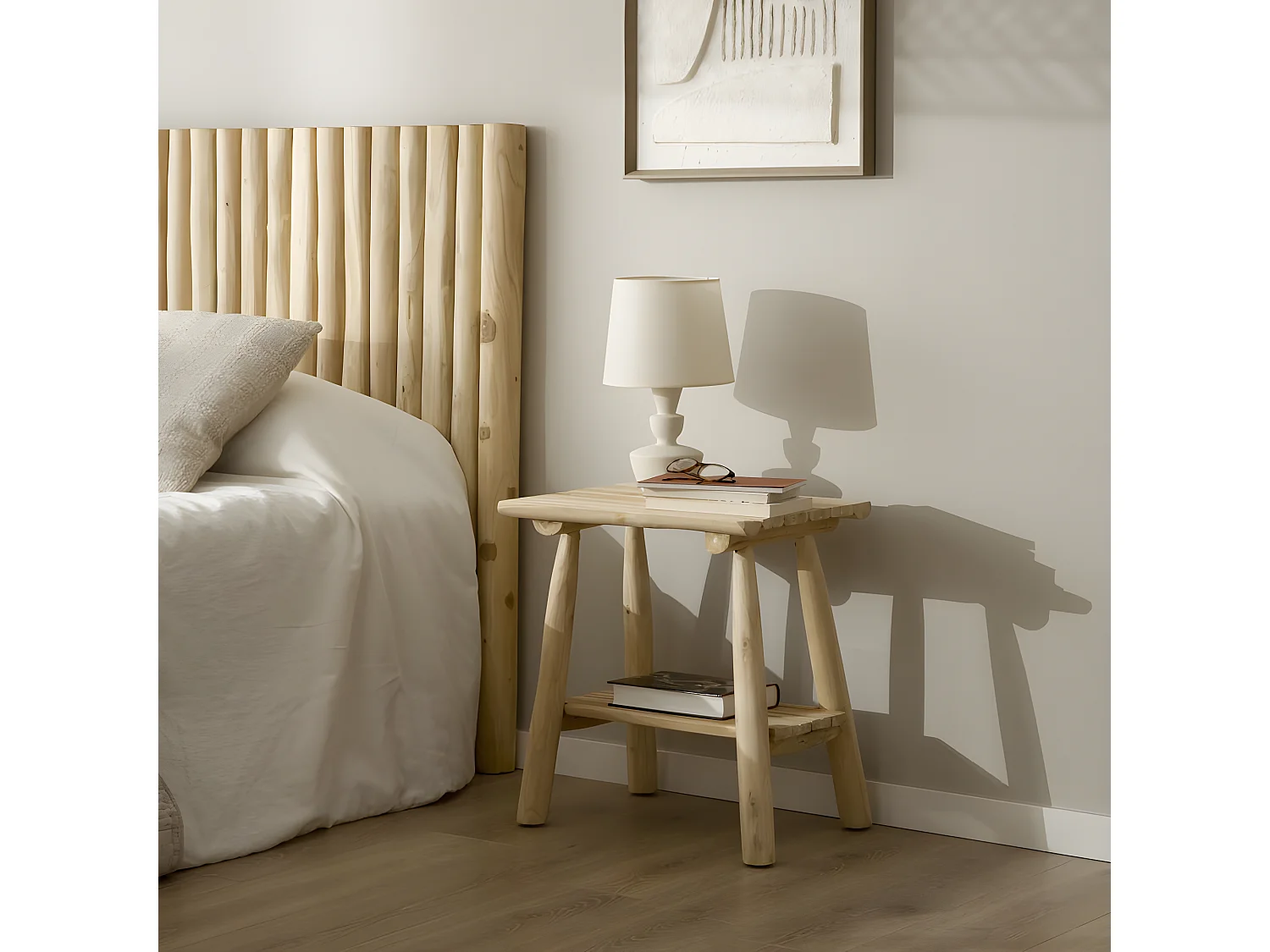 Table de chevet en bois massif naturel 50x55