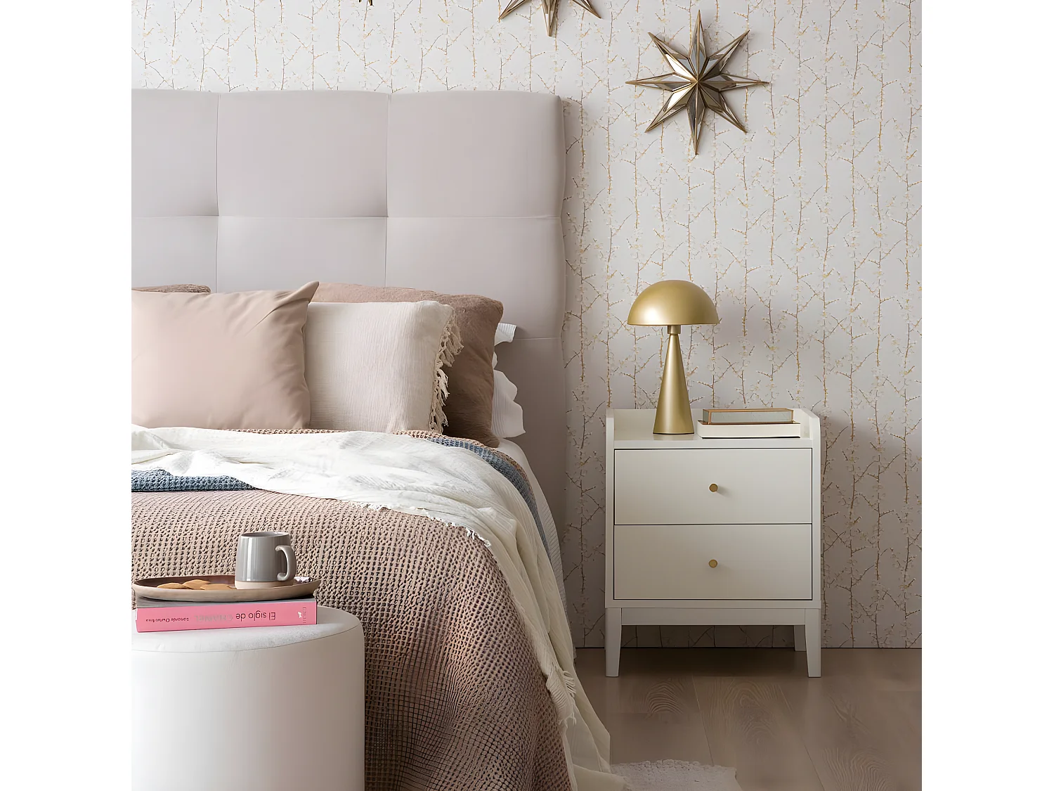 Table de chevet effet bois blanc 50x60