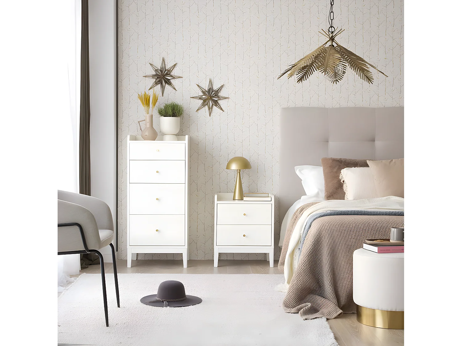 Table de chevet effet bois blanc 50x60