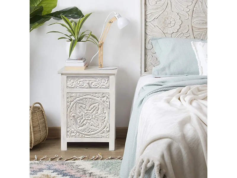 Comodino legno massiccio di mango bianco 40x70