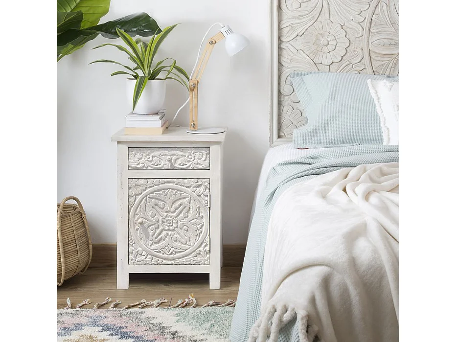 Table de chevet en bois massif blanc 50x70