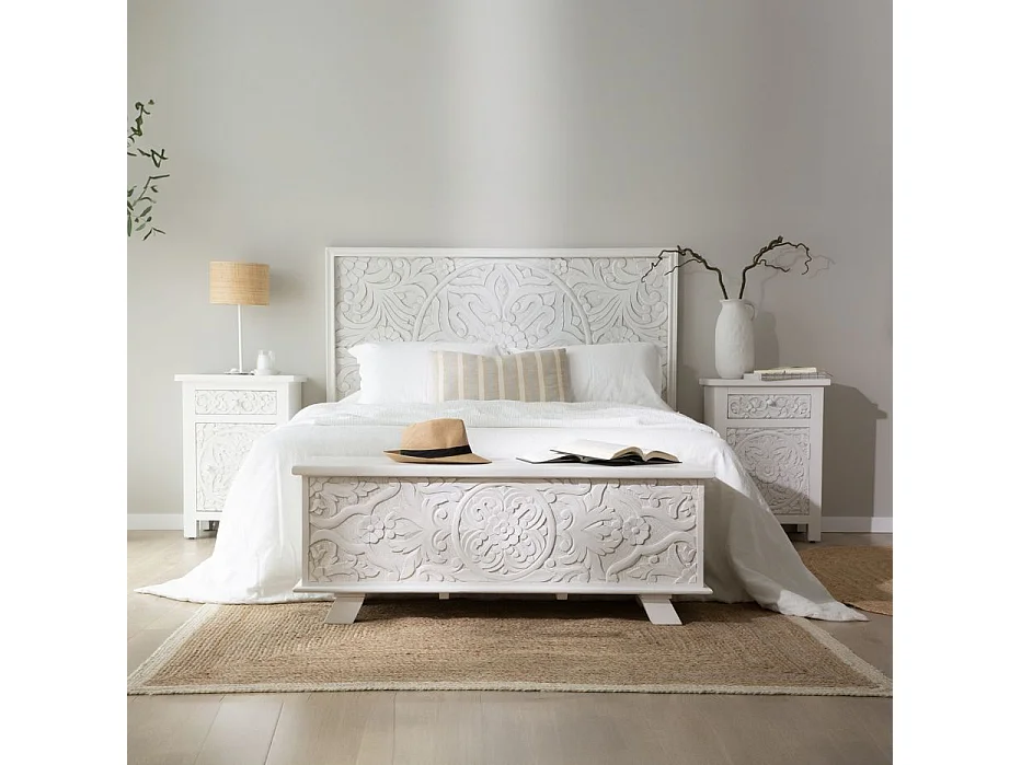 Table de chevet en bois massif blanc 50x70