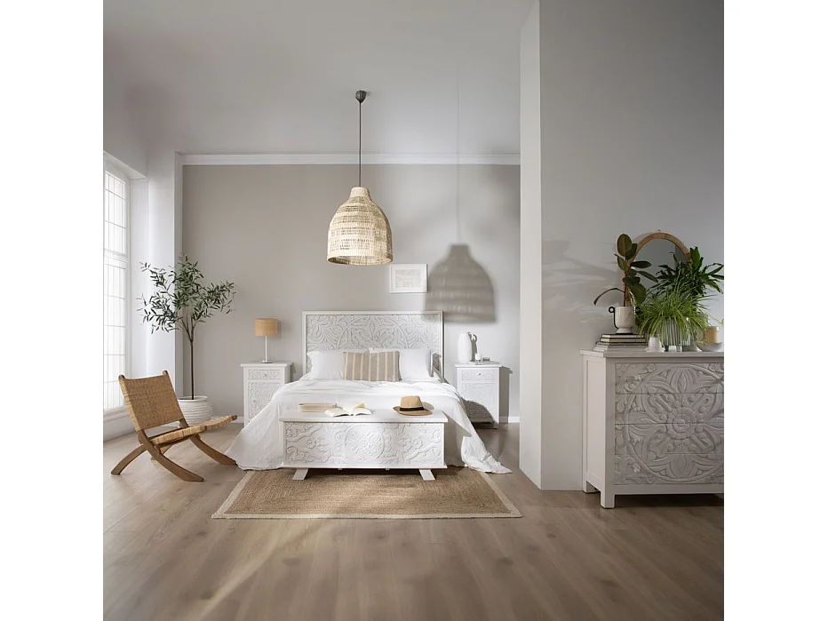 Table de chevet en bois massif blanc 50x70