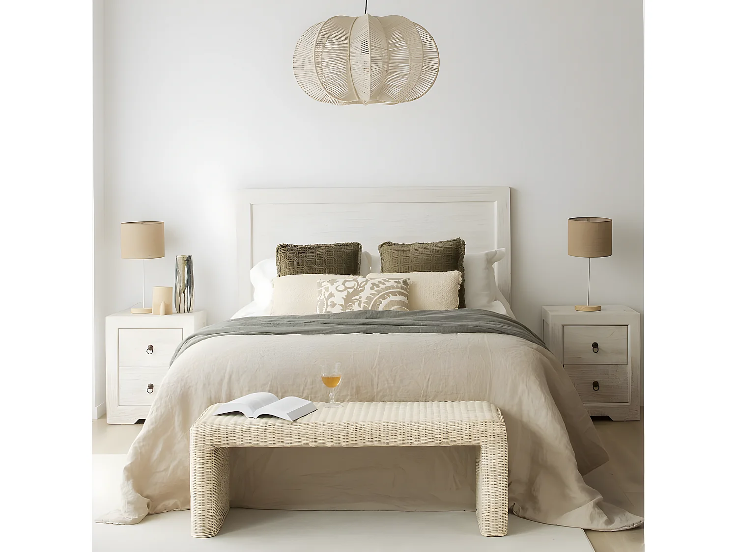 Table de chevet en bois massif blanc 50x60