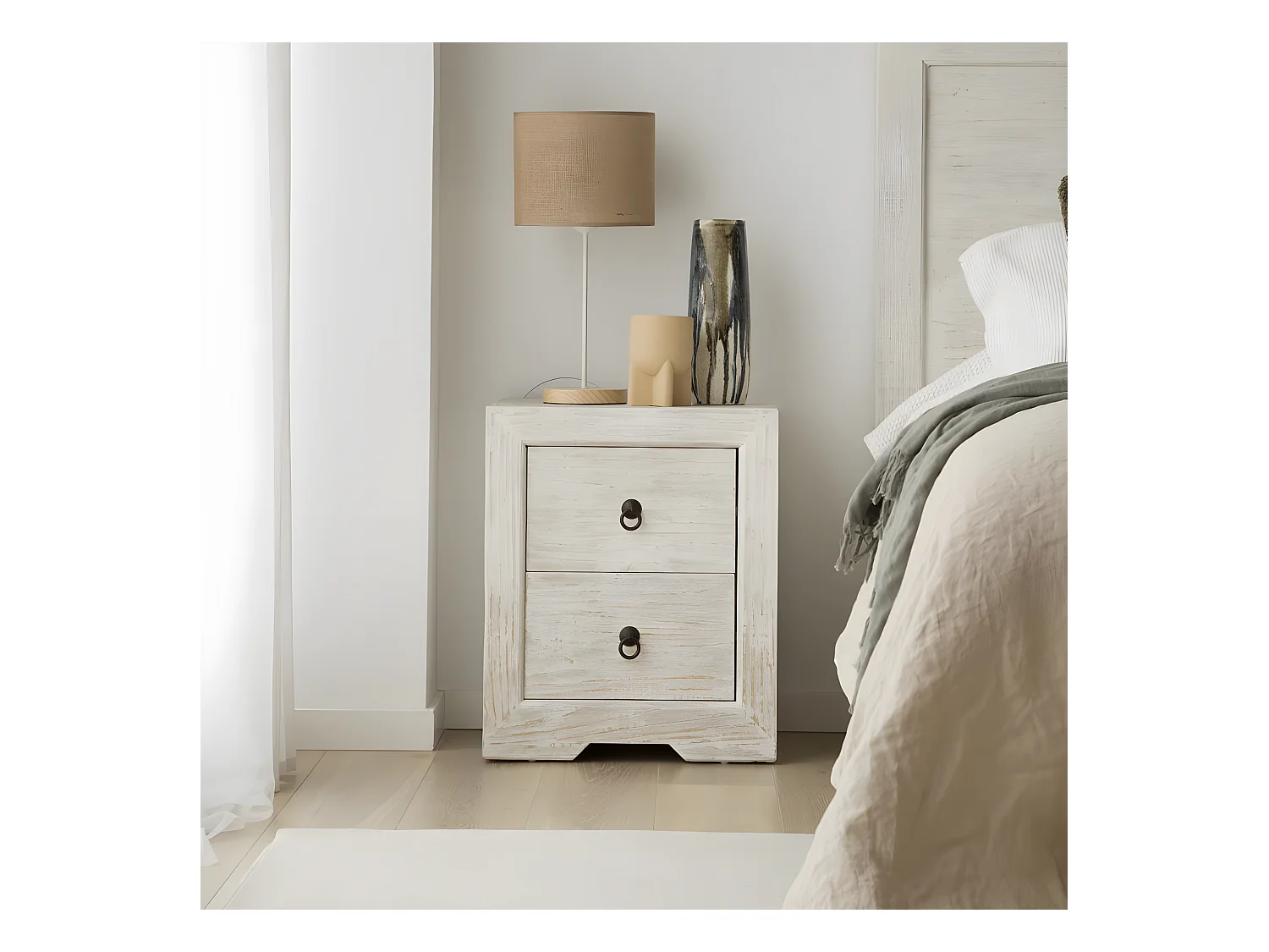Comodino legno massiccio di araucaria bianco 40x60