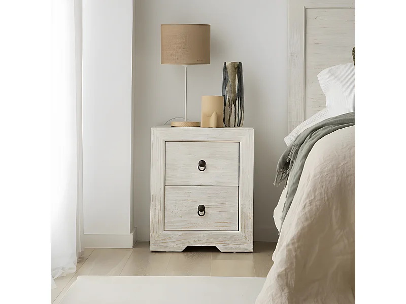 Table de chevet en bois massif blanc 50x60