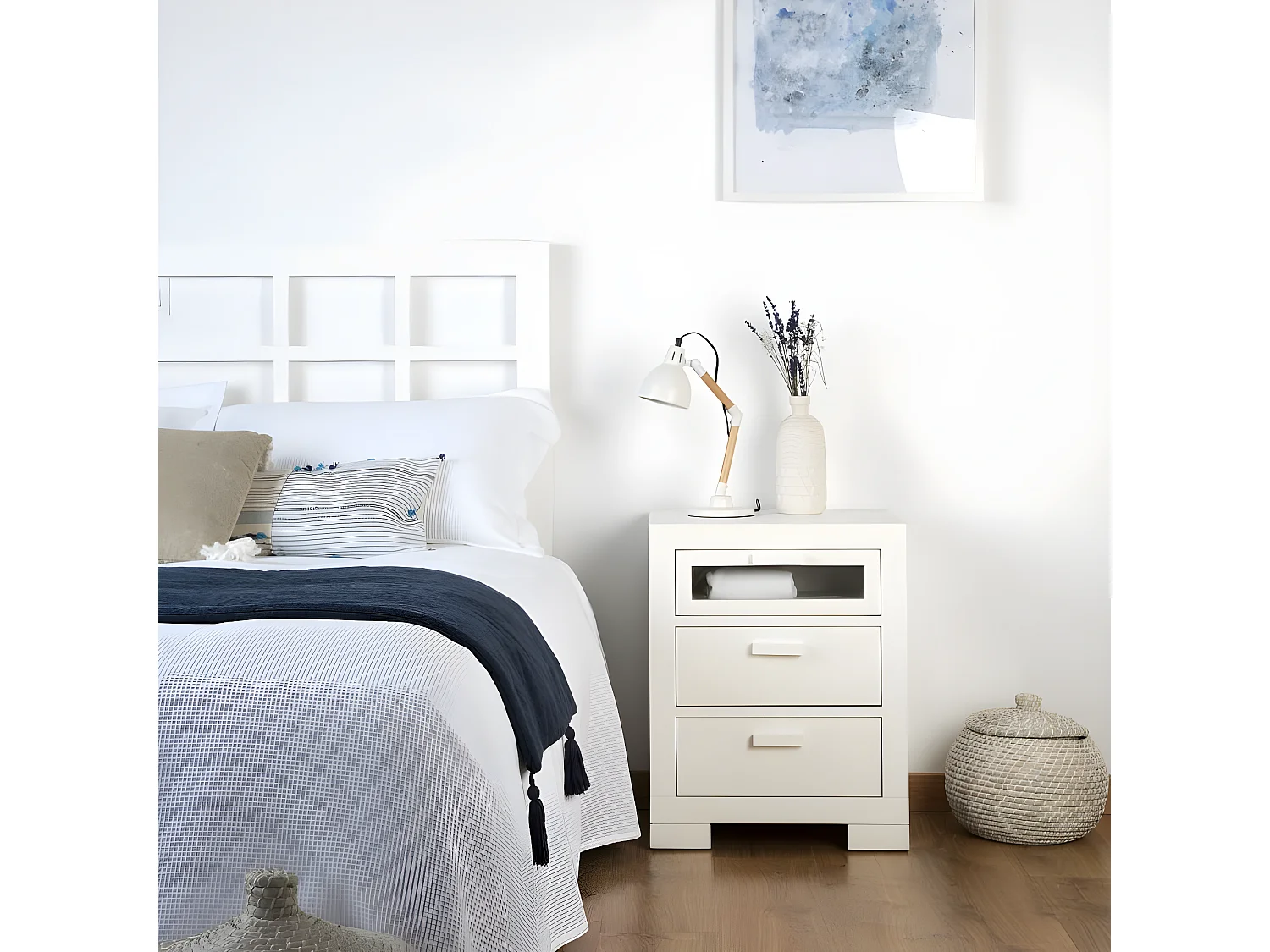 Comodino legno massello e pannello in mdf bianco 40x63