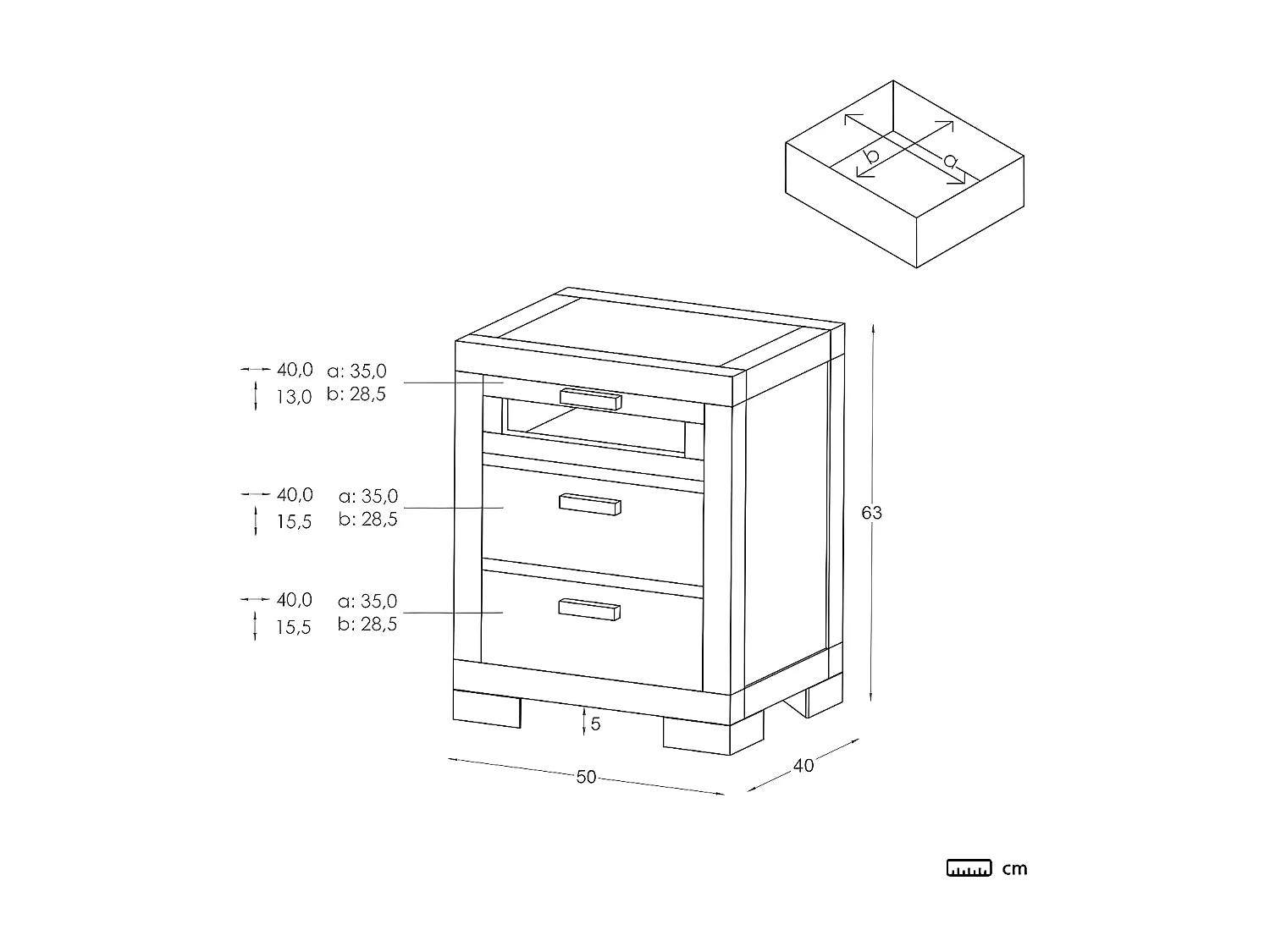Comodino legno massello e pannello in mdf bianco 40x63