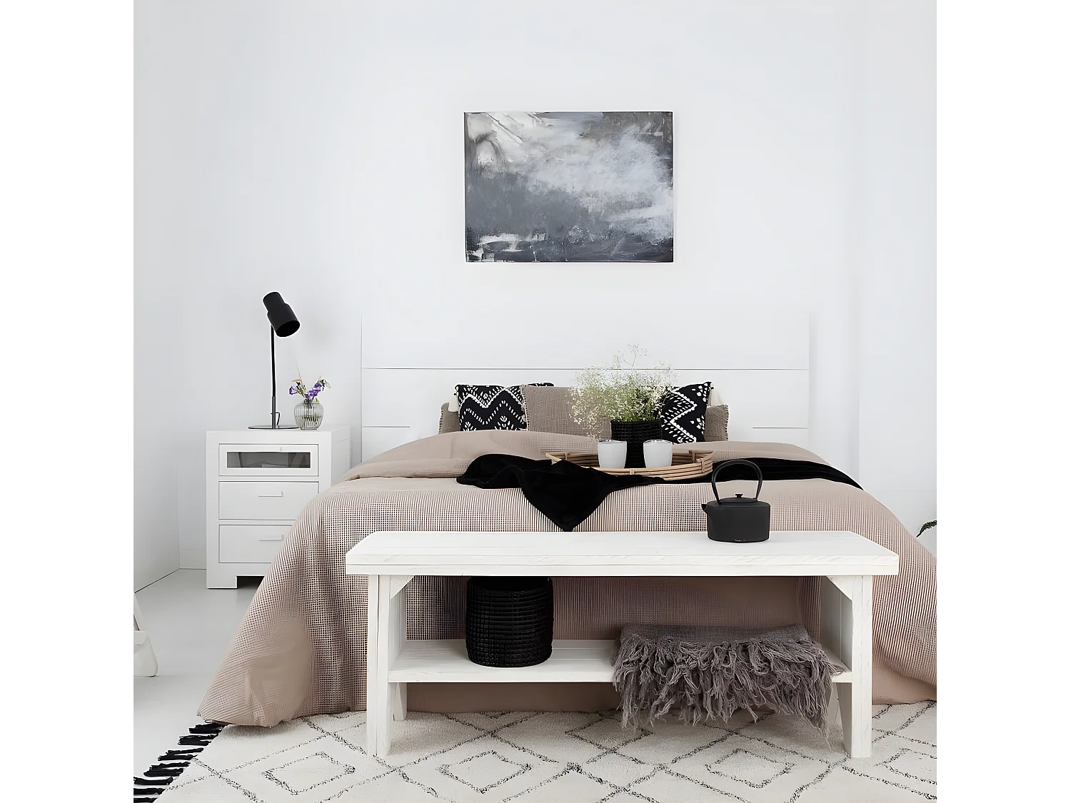 Table de chevet en bois massif blanc 50x63