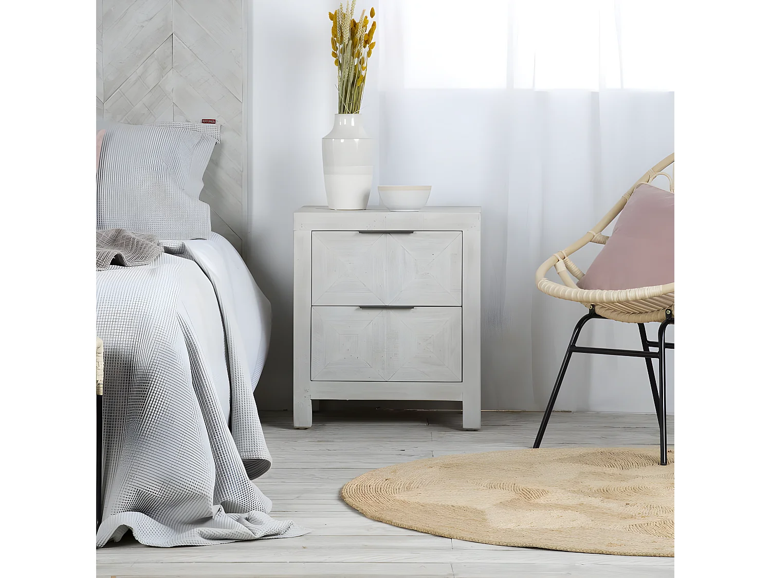 Comodino legno massiccio di araucaria bianco 40x60