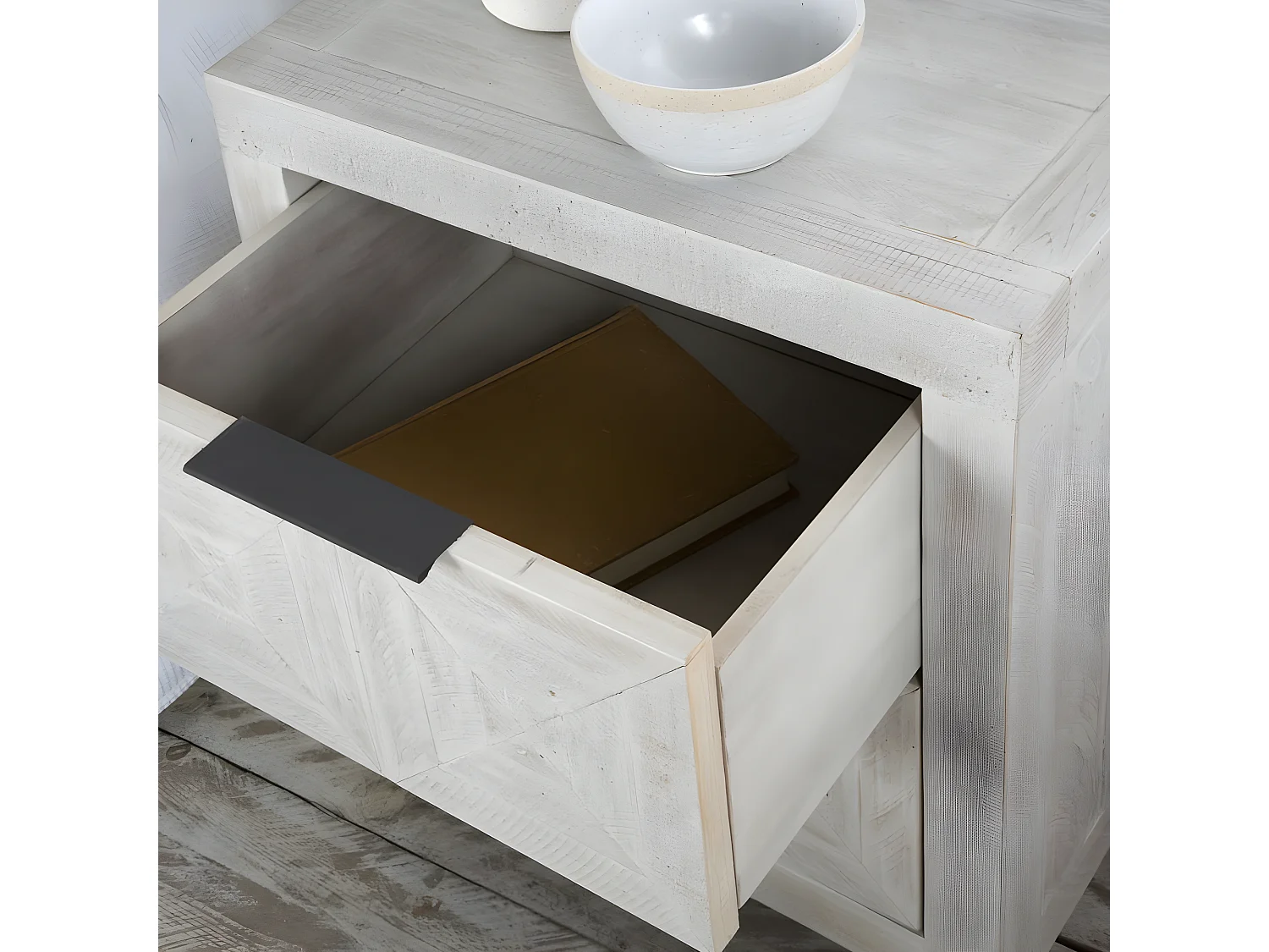 Comodino legno massiccio di araucaria bianco 40x60