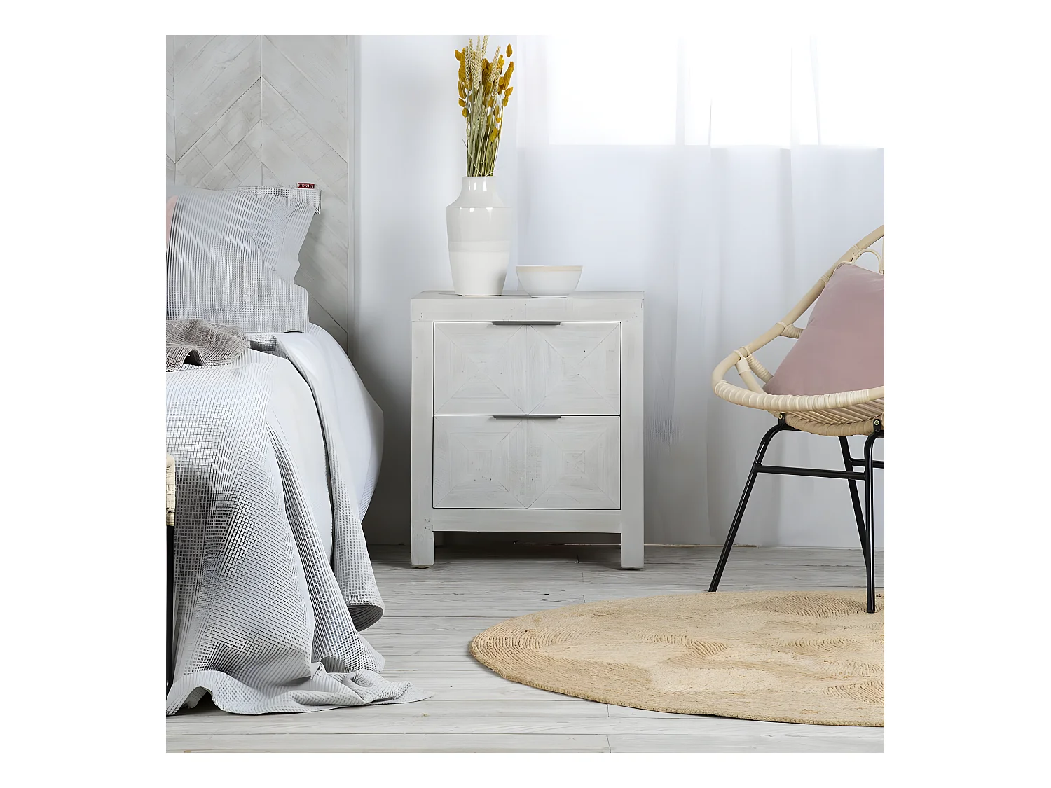 Comodino legno massiccio di araucaria bianco 40x60