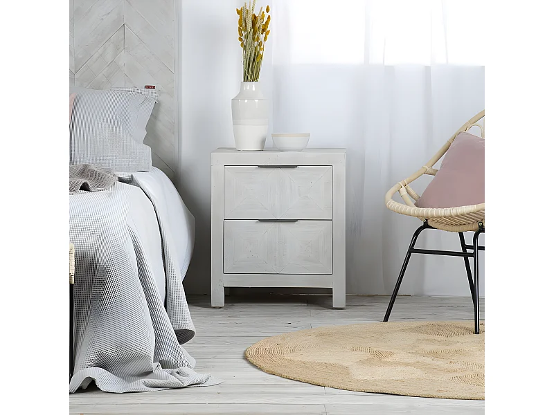 Table de chevet en bois massif blanc 52x60