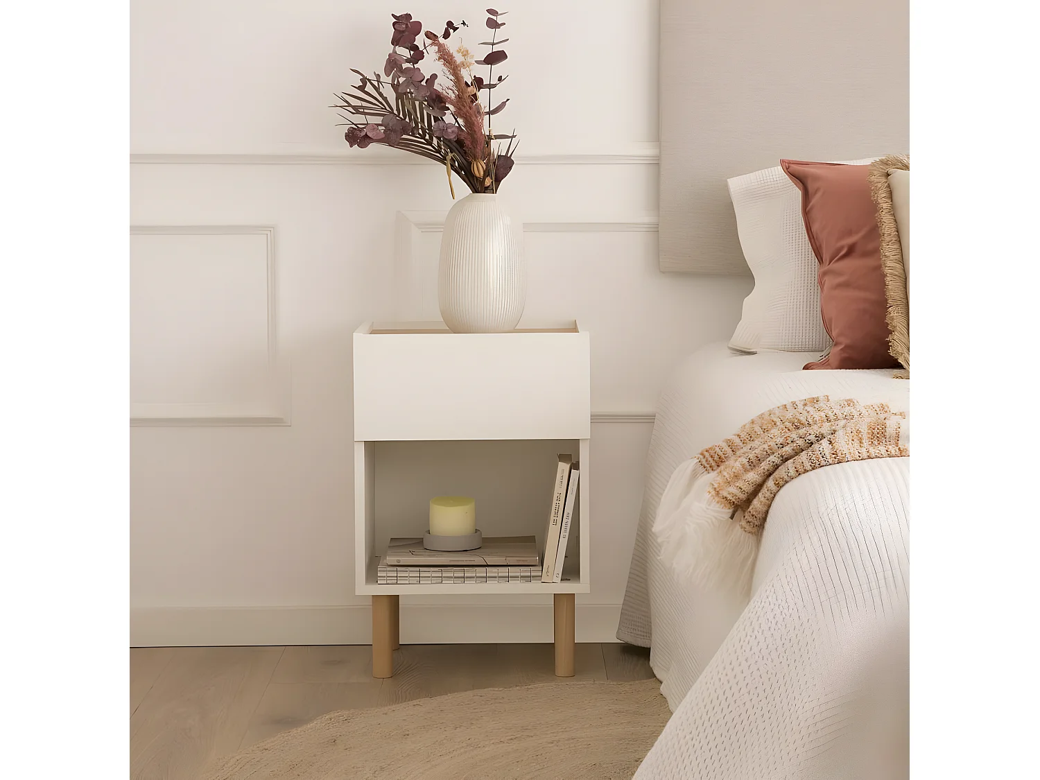 Comodino pannello laminato tecnico bianco 35x60