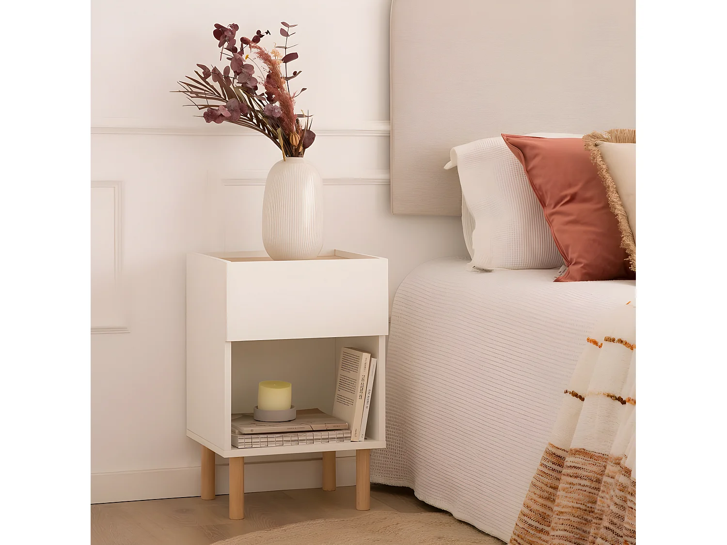 Comodino pannello laminato tecnico bianco 35x60