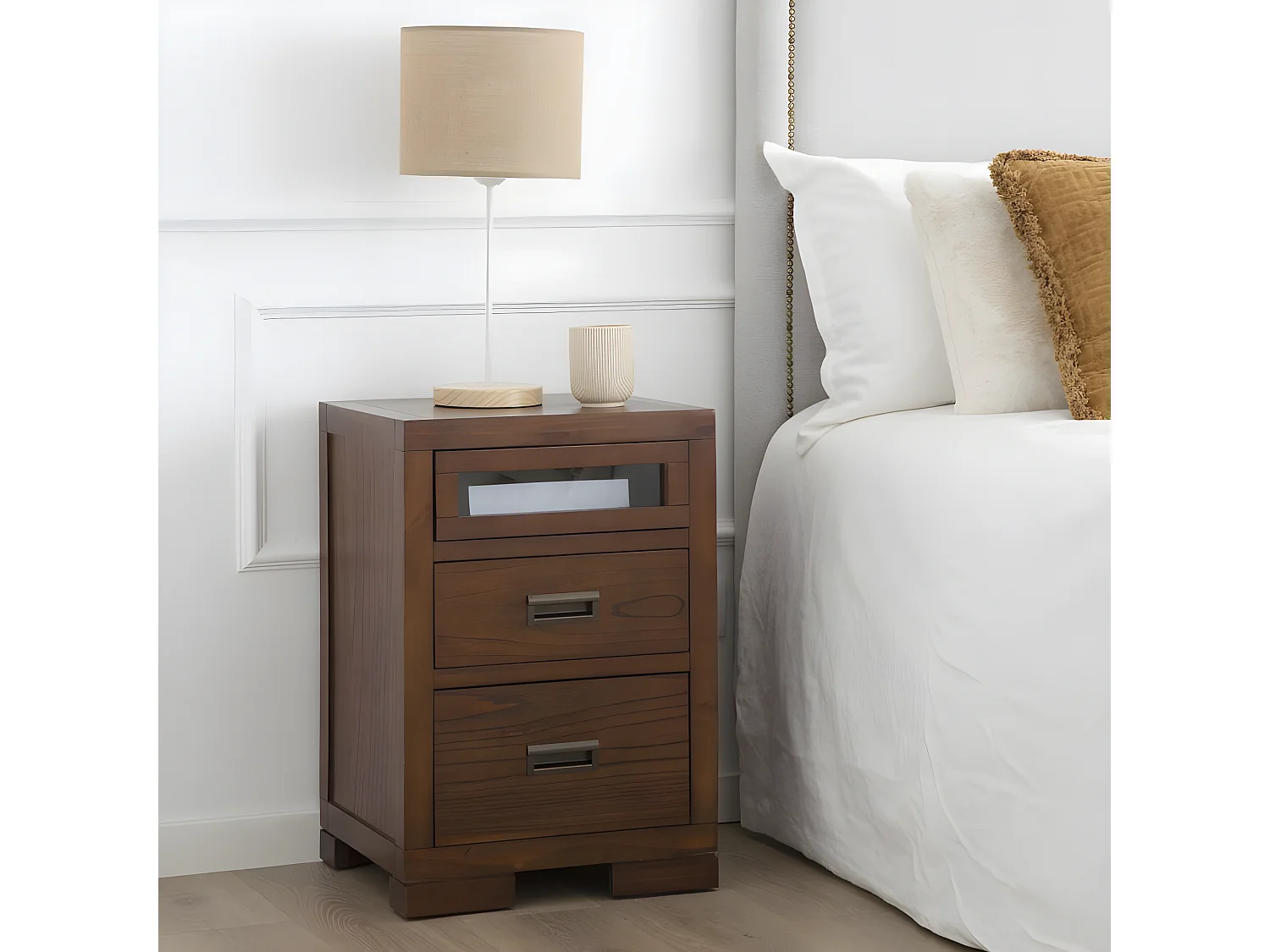 Table de chevet en bois massif marron 44x64