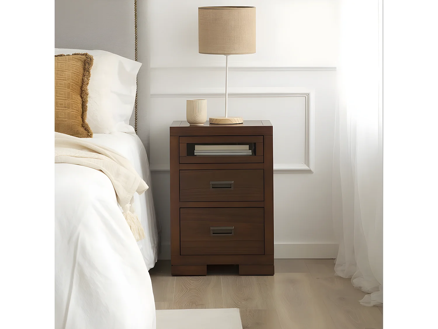 Table de chevet en bois massif marron 44x64