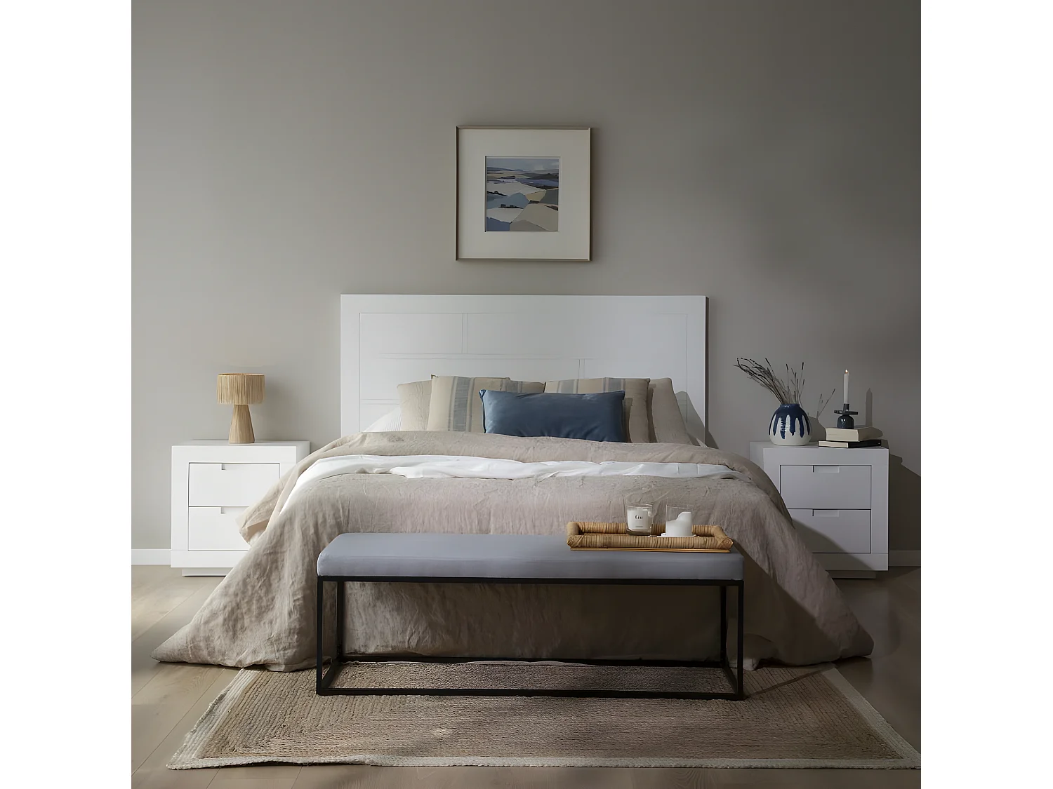 Comodino legno massello e pannello in mdf bianco 37x55