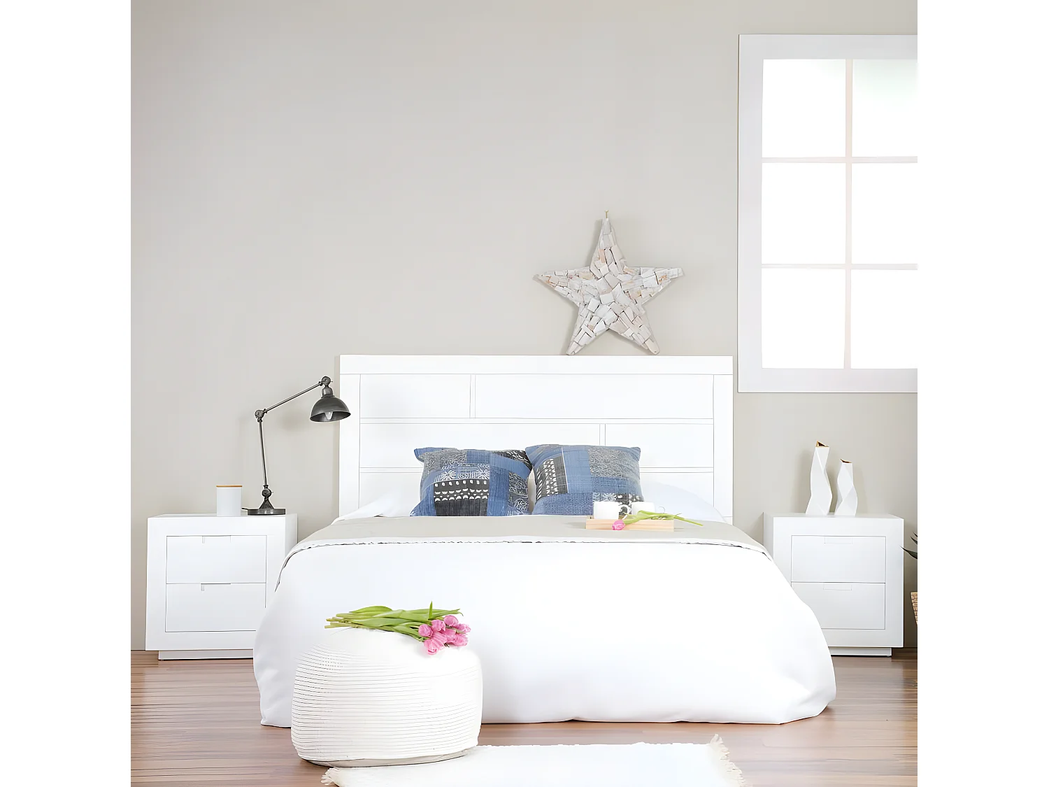 Comodino legno massello e pannello in mdf bianco 37x55