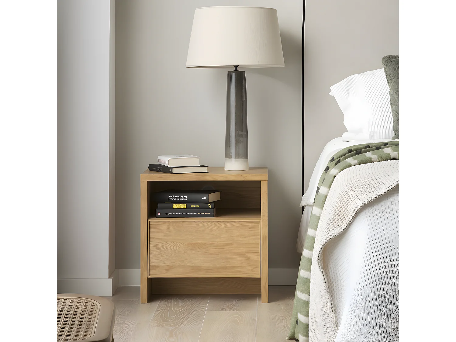 Table de chevet effet bois naturel 50x50