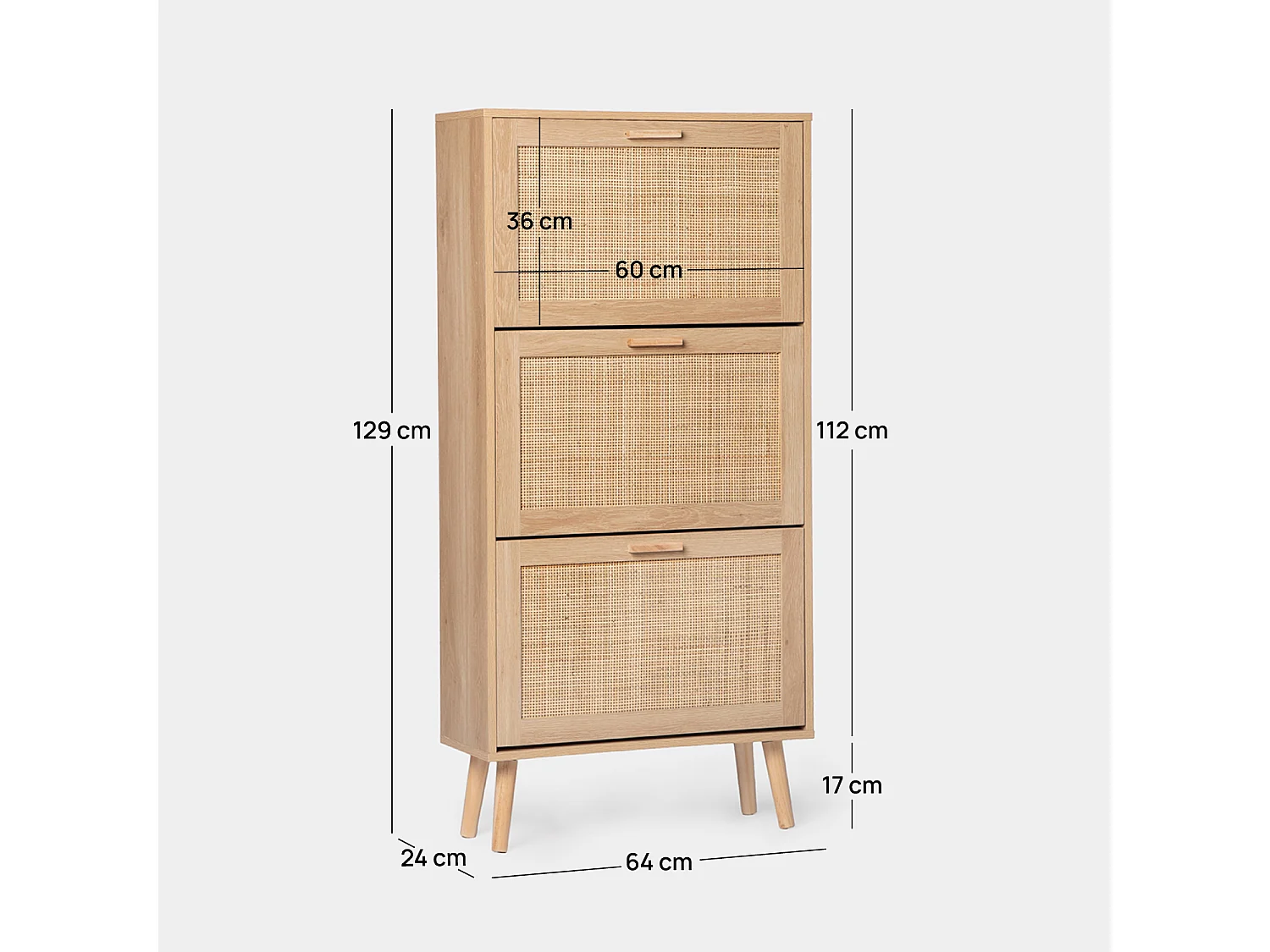 Meuble à chaussures étroite en rotin naturel 64x129 cm-Tahiti