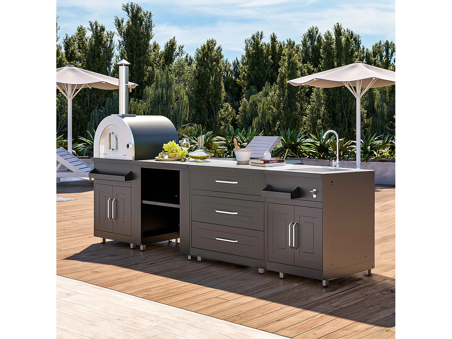 Cuisine d'extérieur 4 éléments avec four à pizza