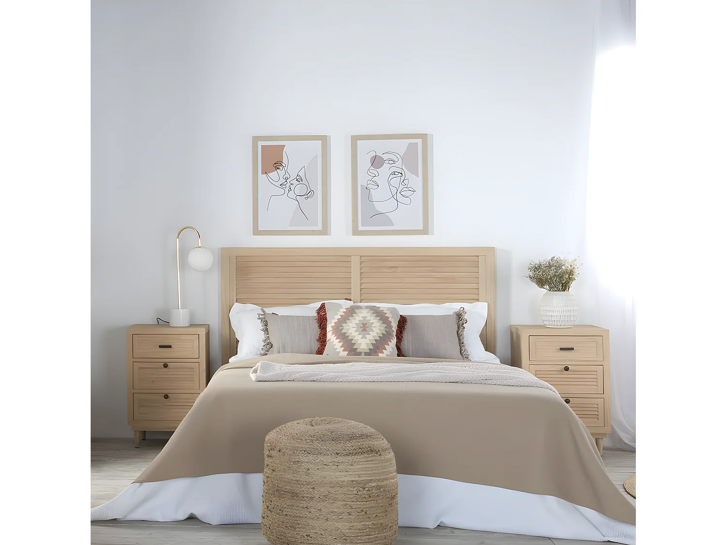 Tête de lit en bois massif naturel 162x84