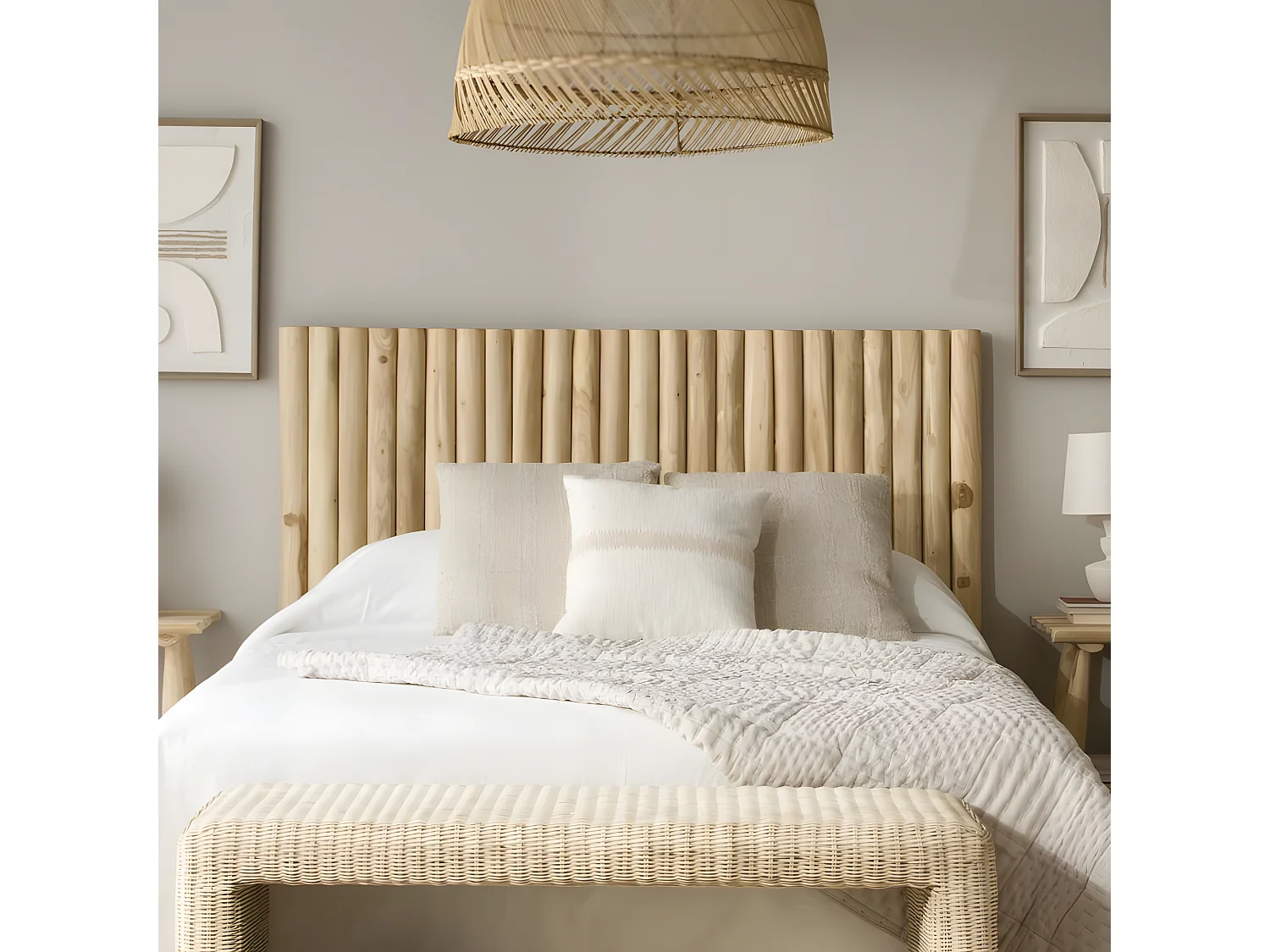 Tête de lit en bois massif naturel 162x120