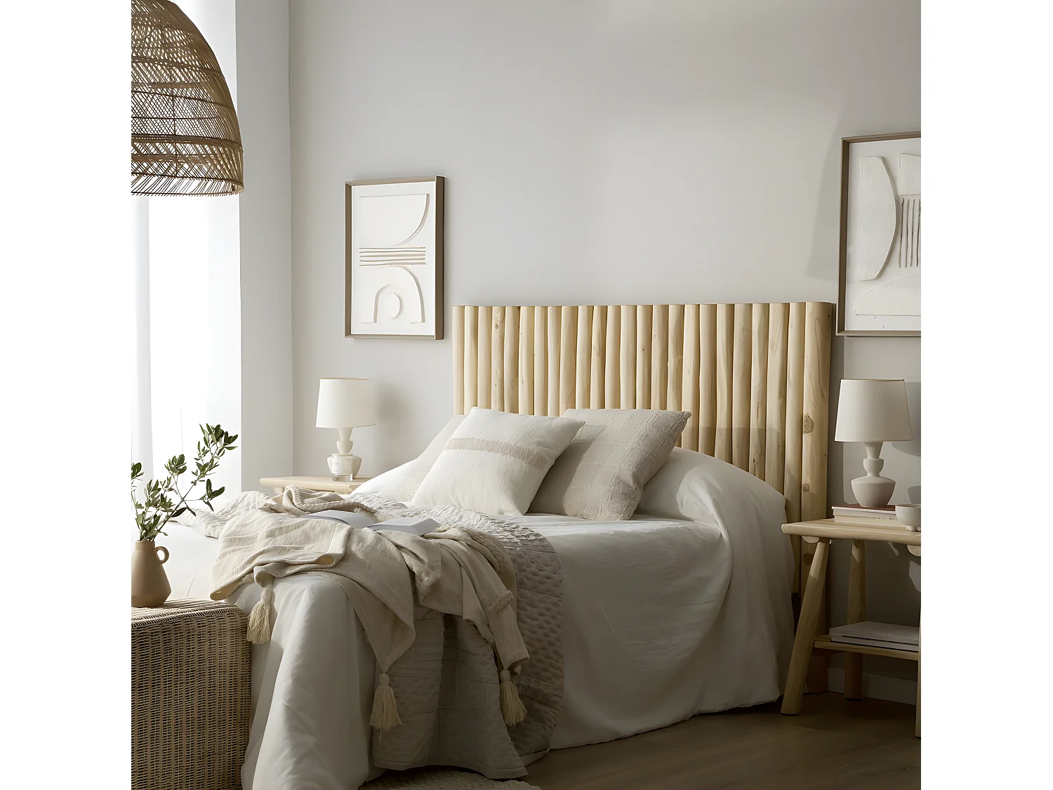 Tête de lit en bois massif naturel 162x120